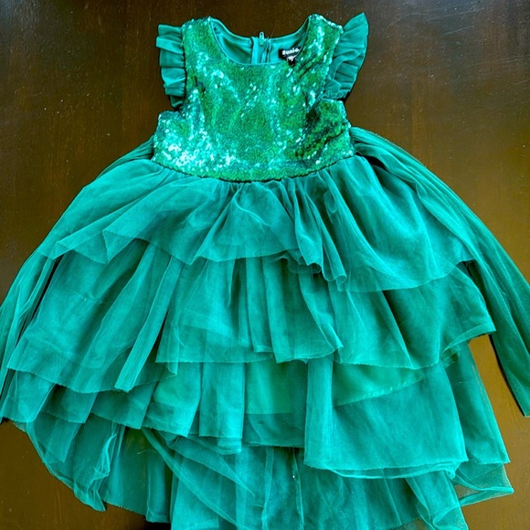 Zunie pine green tulle with sparkle dress size 4